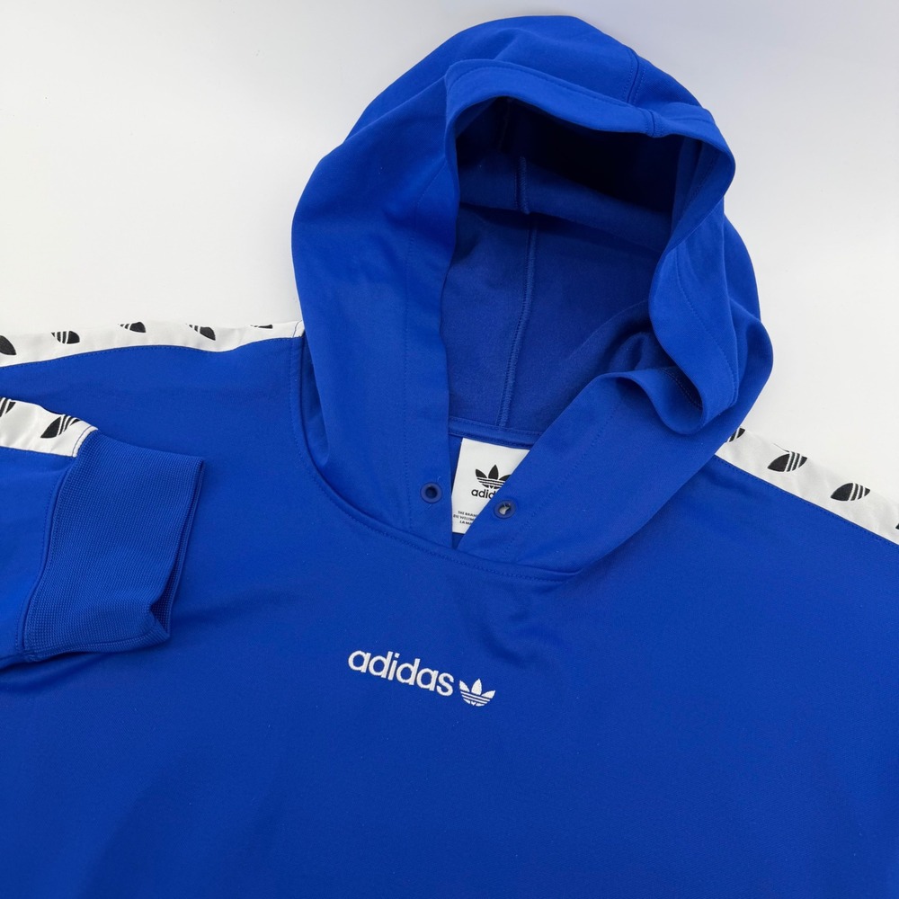 Adidas Hoodie Men XL Blue Originals Trefoil Tape Sleeve Pullover Sweatshirt